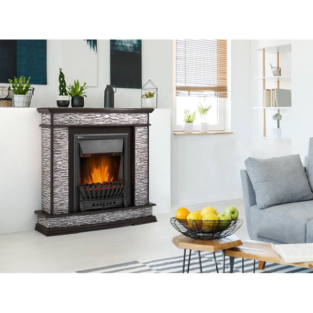 Каминокомплект Firelight: Очаг EFP/P-1020LS,портал Scala Classic сланец скалистый серый,шпон венге