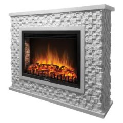 Портал Firelight Quadro 30 камень песчаник античный белый, белая эмаль