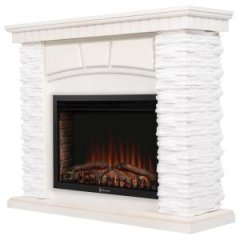 Портал Firelight Porto 25 камень белый, шпон беленый дуб