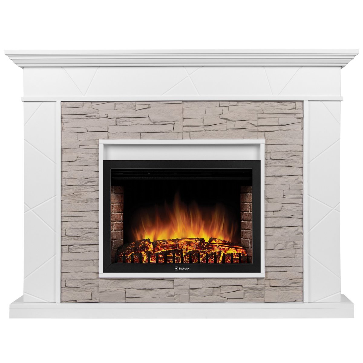Каминокомплект: Очаг Electrolux EFP/P-2520LS N, портал Miami 25 белый, серый