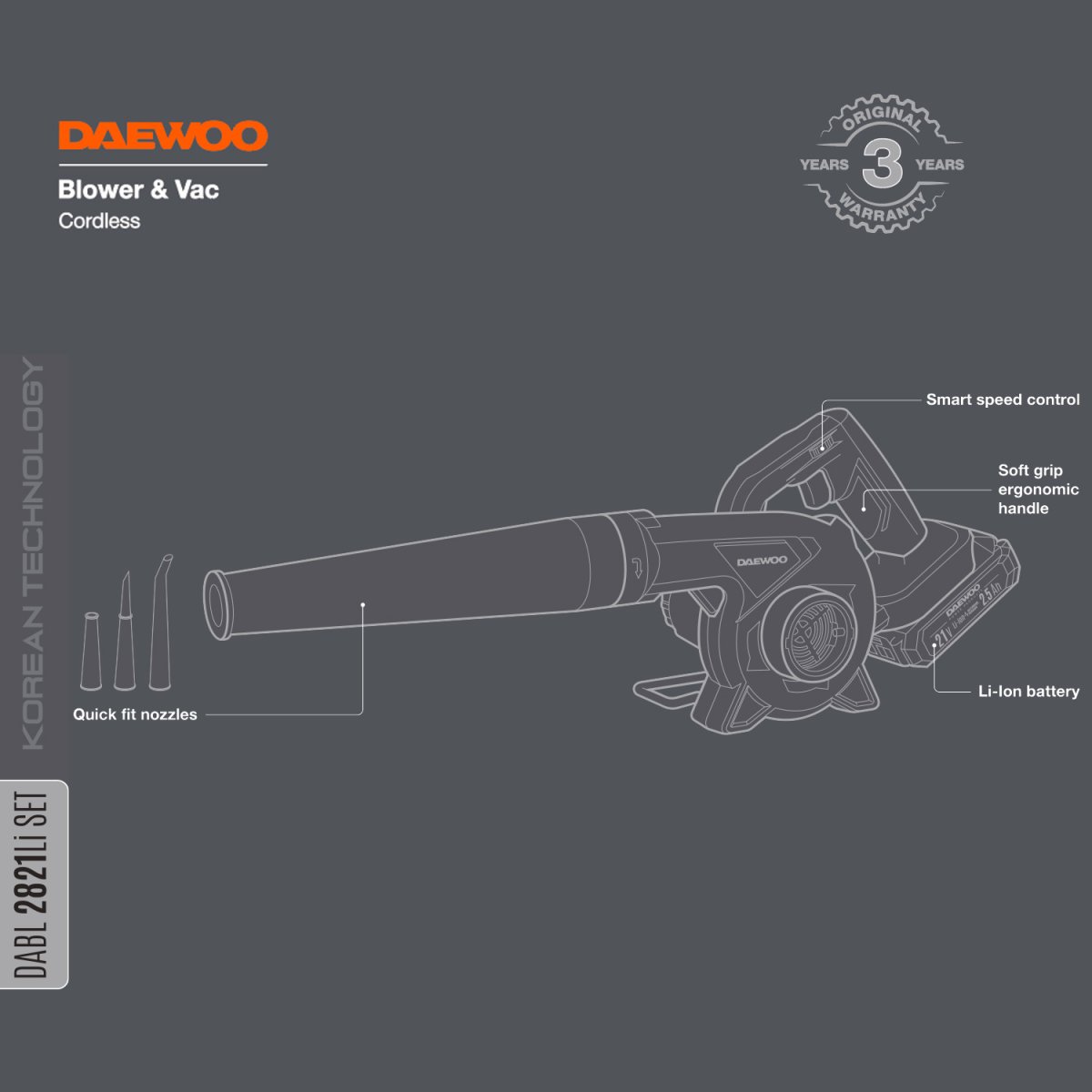 Воздуходувка-пылесос аккумуляторная DAEWOO DABL 2821Li SET