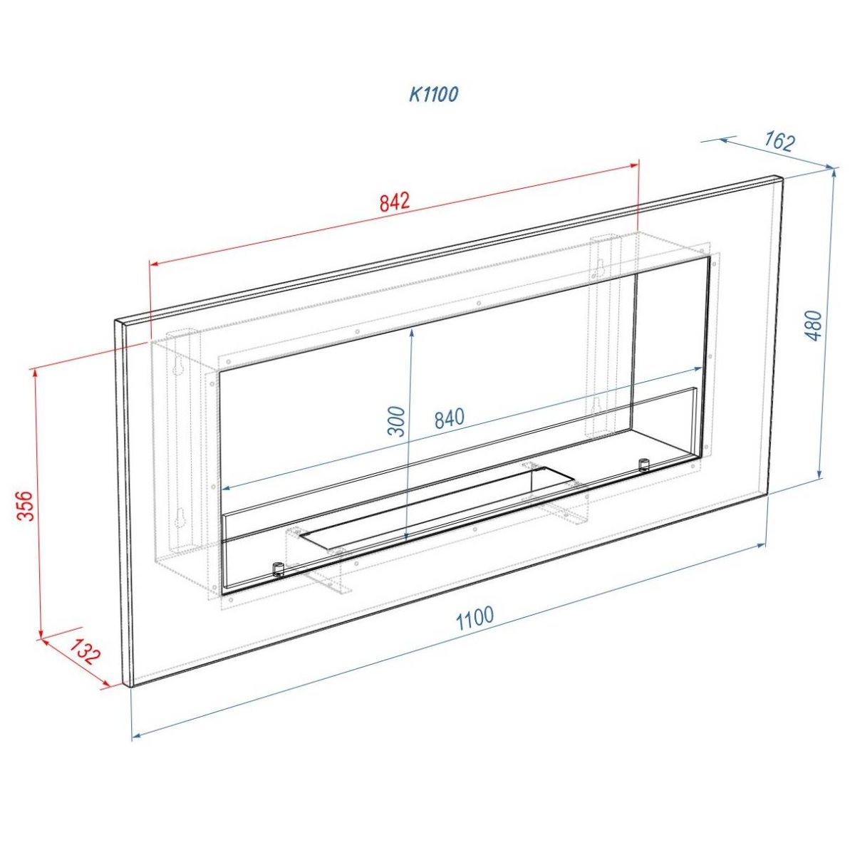 Каминокомплект:Биокамин Firelight BFP/W-110+Набор керамических камней М, черные